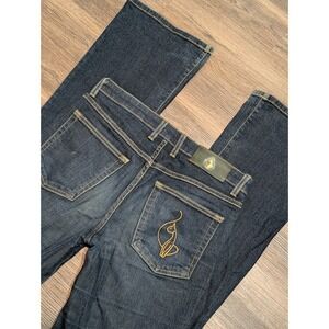 Baby Phat Vintage Y2K Dark Wash Flare Leg Jeans Size 5 Embroidered Cat Logo